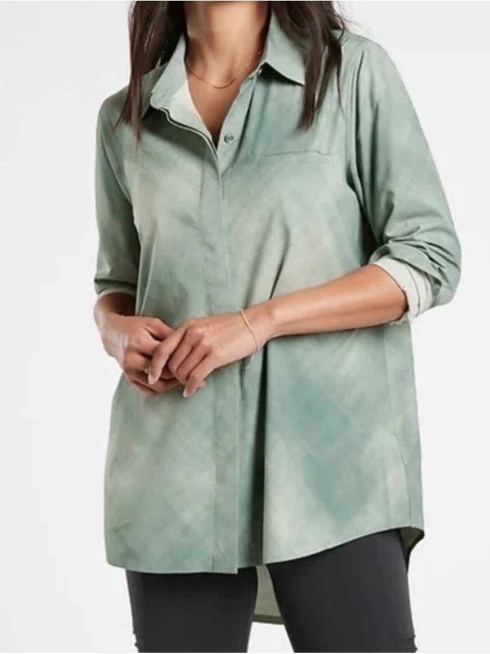 Athleta Sage Green Button-Front Tunic Shirt